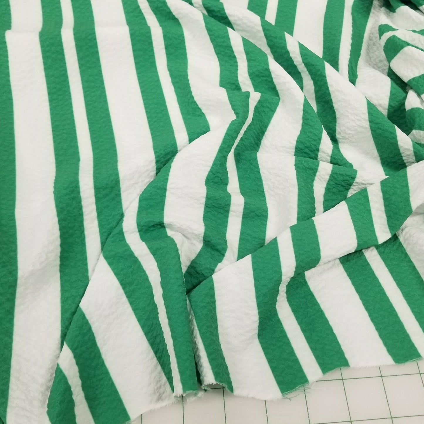 Designer LA Deadstock Textured Ivory and Multi Stripe Stretch Kelly Green Woven- by the yard