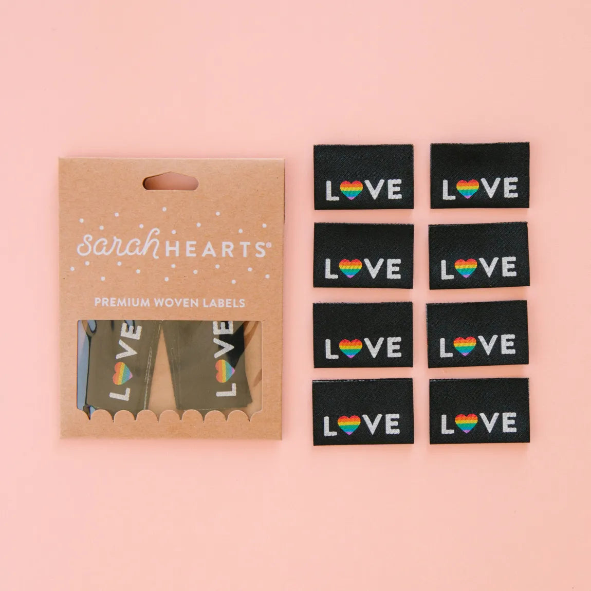 Notions: Sarah Hearts Woven Pride Heart Labels "Love" - 1 Pack