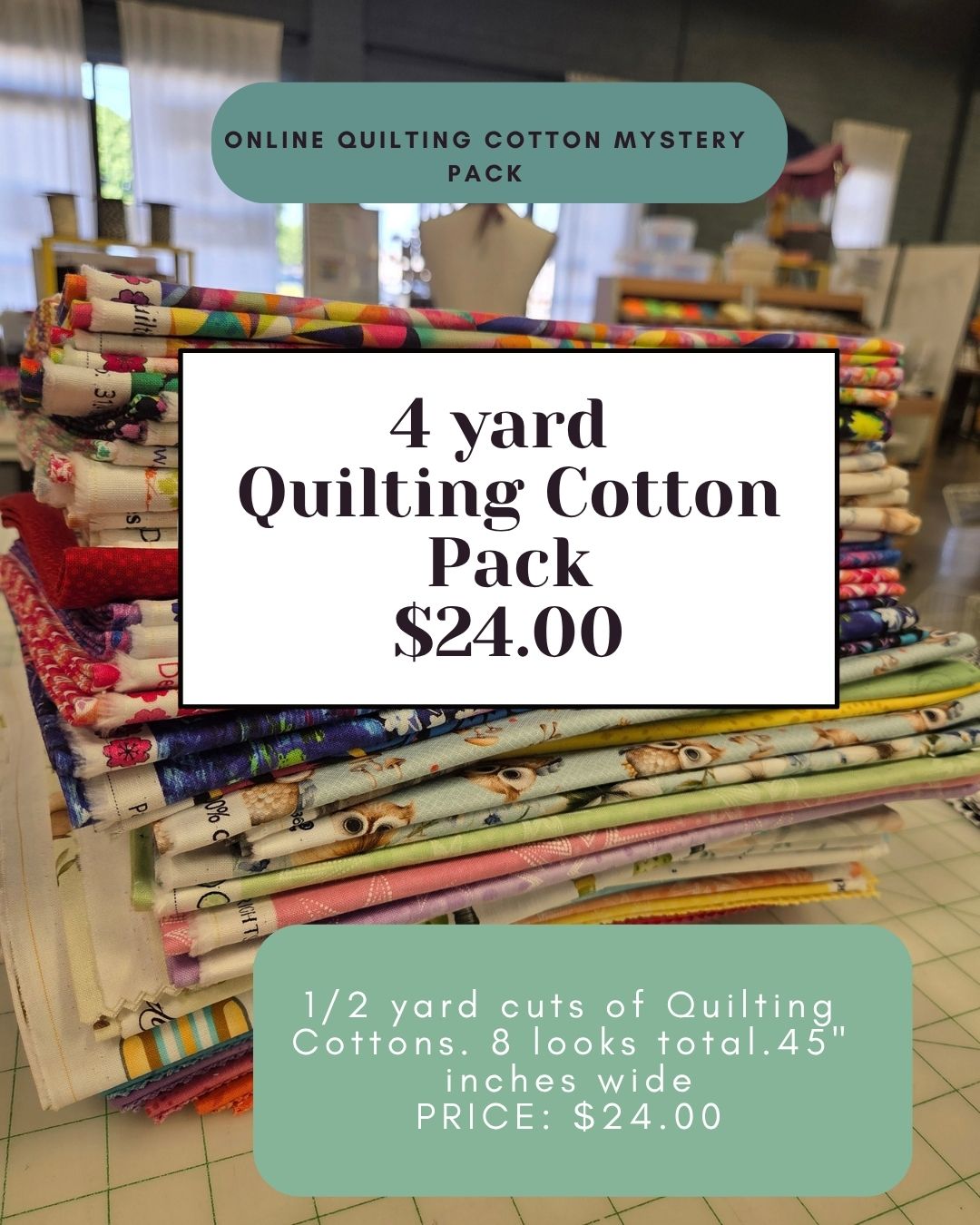 Quilting Cotton Online Mystery October Pack: 4 yards Assorted Cotton Prints- Assorted ( 1/2 yard cuts)