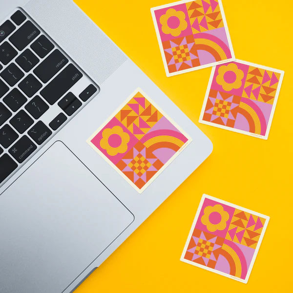 Sticker Sarah Hearts Colorful Quiltblock Sticker- 1 Vinyl Sticker ( 3"x3")