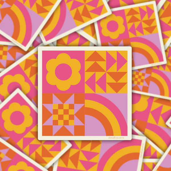 Sticker Sarah Hearts Colorful Quiltblock Sticker- 1 Vinyl Sticker ( 3"x3")