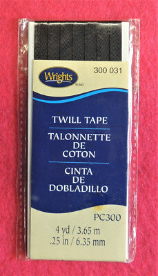 Web Only Notions: Black Twill Tape: 1/4" x4 Yards-1 pack