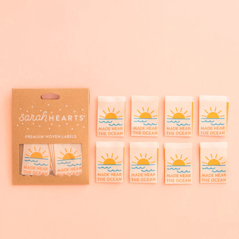 Notions: Sarah Hearts Woven Labels "MADE NEAR THE OCEAN"- 1 Pack