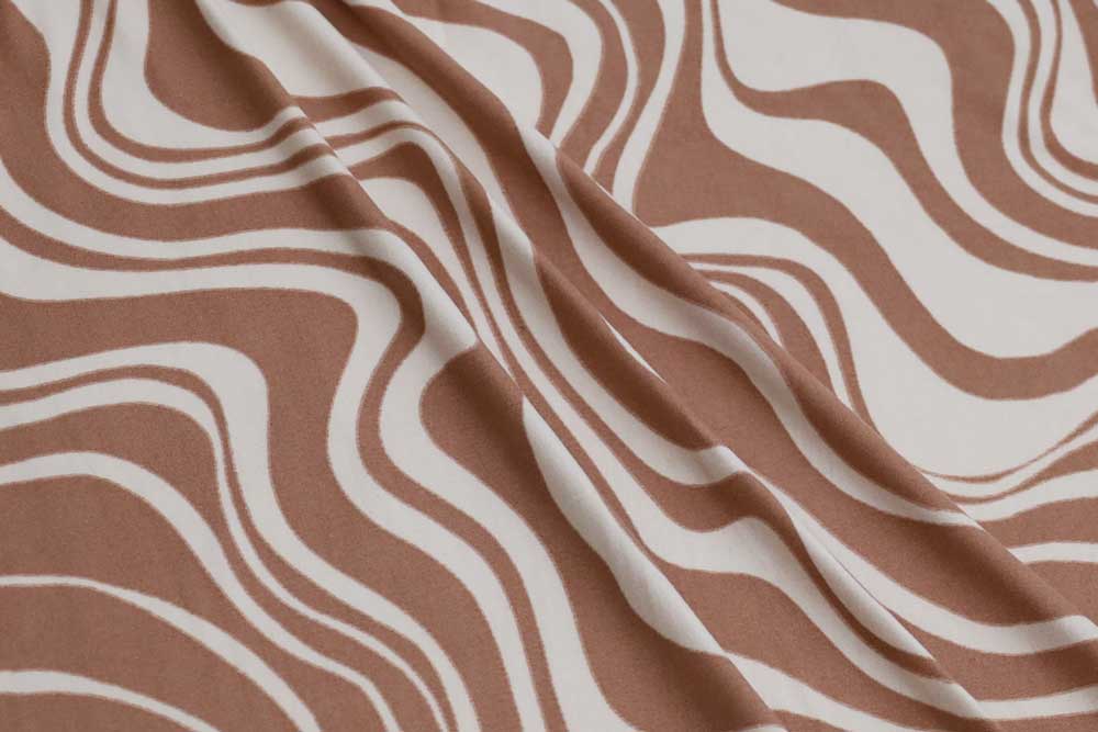 End of BOlt: 4 yards of Retro Swirls Light Mocha Double Brushed Poly Spandex Knit- Remnant