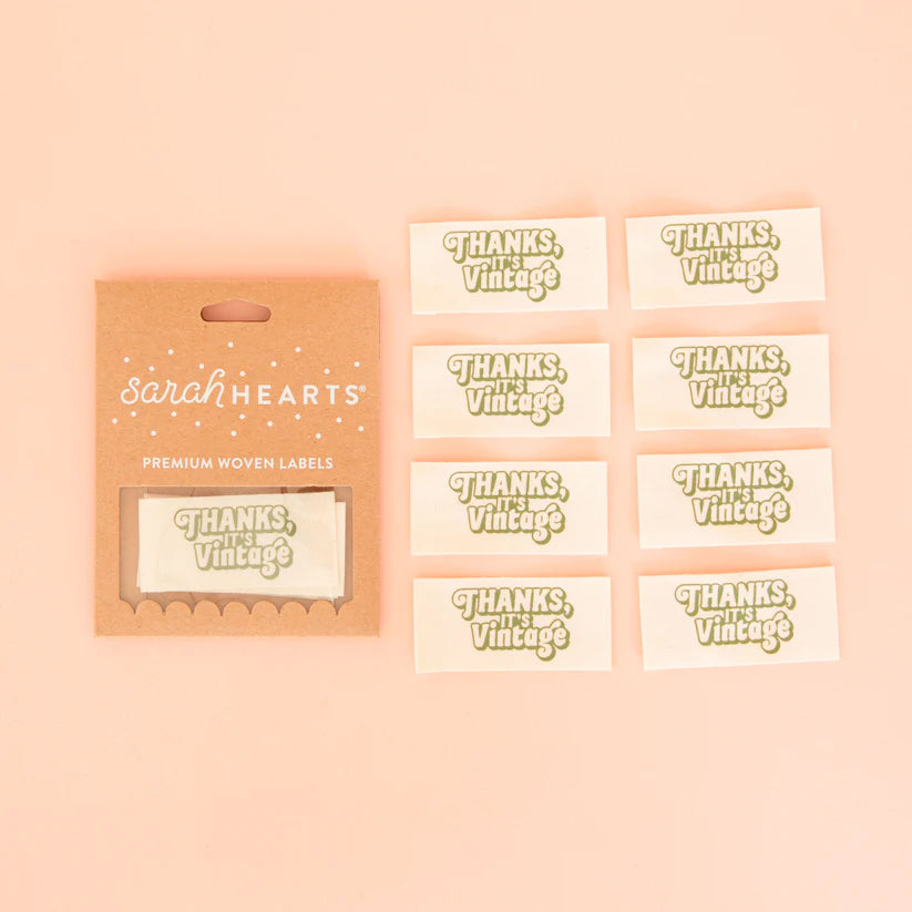 Notions: Sarah Hearts Organic Woven Labels "Thanks, It's Vintage- 1 Pack