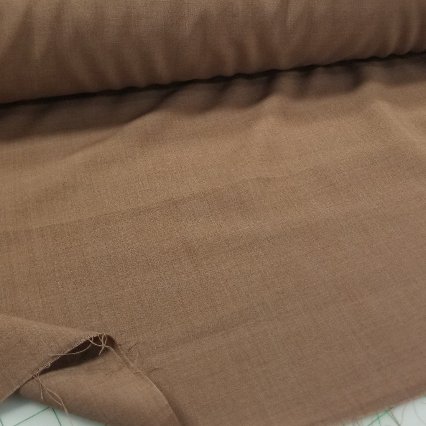 End of Bolt: 2.5 yards of Designer Deadstock Italian Wool Blend Suiting Caramel Brown Crosshatch Woven-remnant