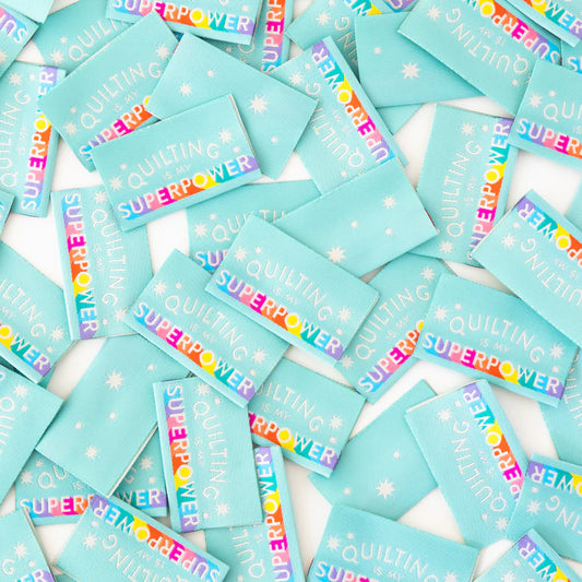 Notions: Sarah Hearts Woven Labels "Quilting is my Superpower"- 1 Pack
