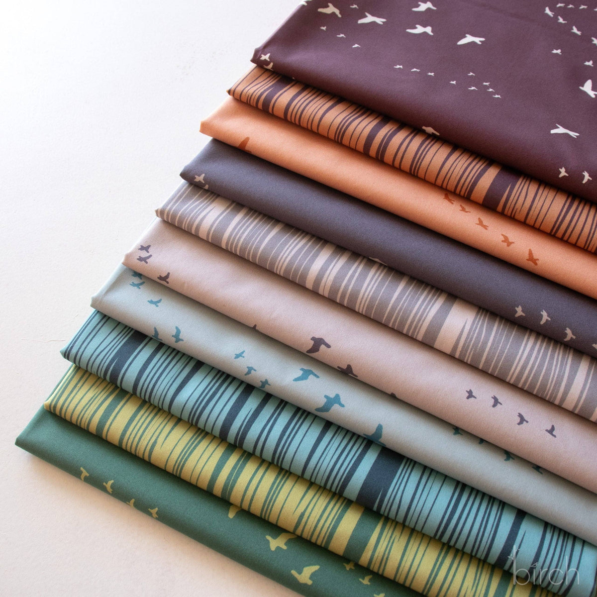 Birch Fabrics: Organic Cotton Bird Flight Mahogany Poplin-by the half yard