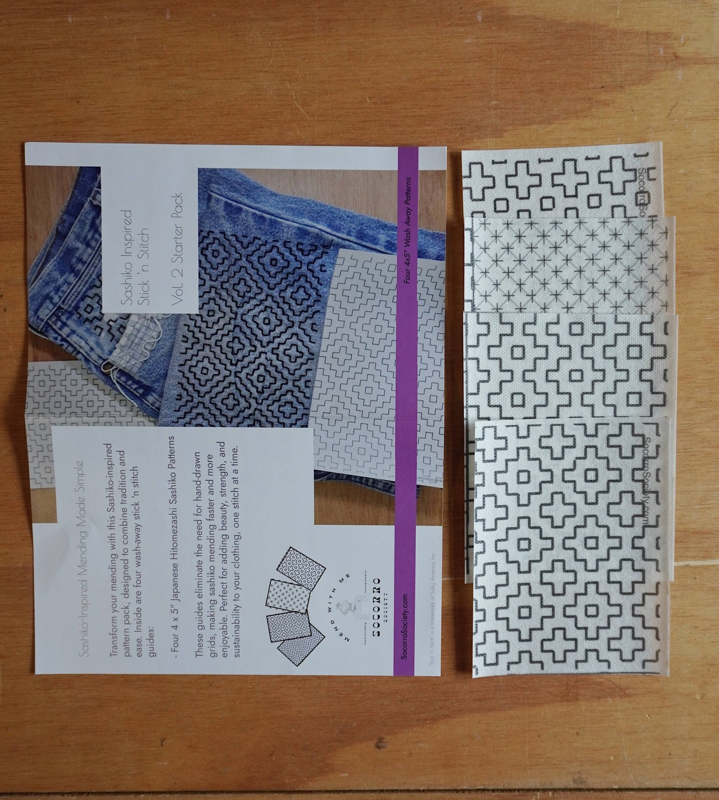 Sashiko Collection: Sashiko Inspired Mending Stick and Stitch Patterns- Vol 2- 1 pack of adhesive sheets (4)