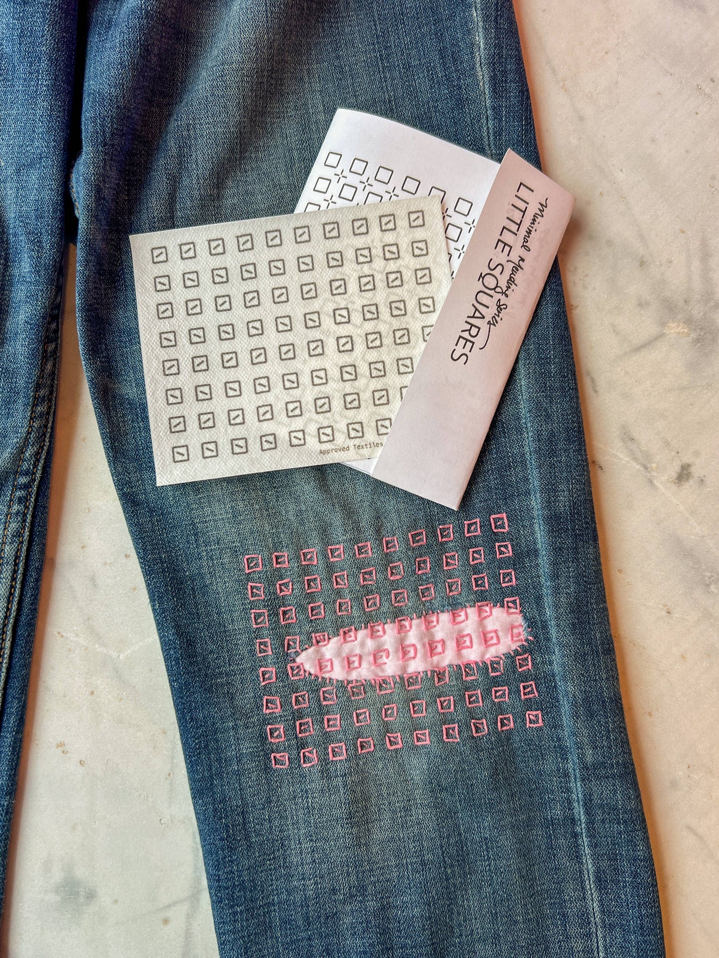 Sashiko and Mending Supplies: Little Squares - Minimal Mending + Embellishment Transfer ( 4 looks)- 1 pack