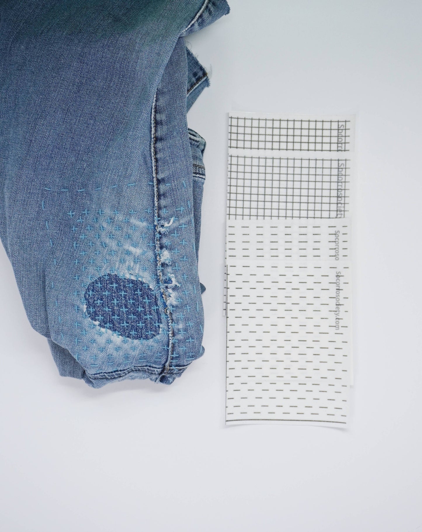 Sashiko and Visible Mending Supplies:  Stick and Stitch Patterns- Starter Pack:( 4 transfer sheets)