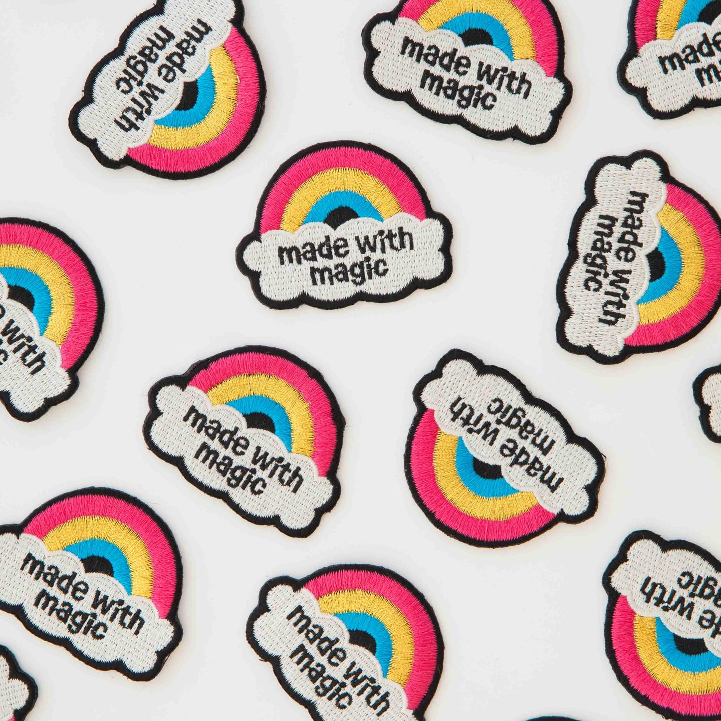 Notions: Sarah Hearts Woven Made with Magic Rainbow Iron-On Patch- 1 pack