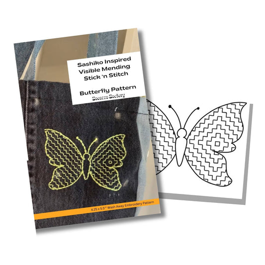 Sashiko Collection: Butterfly - Visible Mending Stick and Stitch Adhesive Pattern- 1 pack