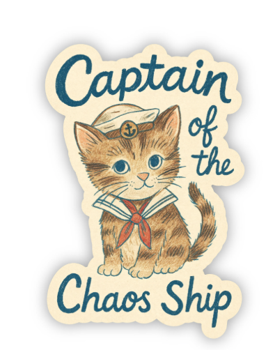 Stickers and Stationery: Captain of the Chaos Ship Vinyl Sticker – Sailor Cat Design