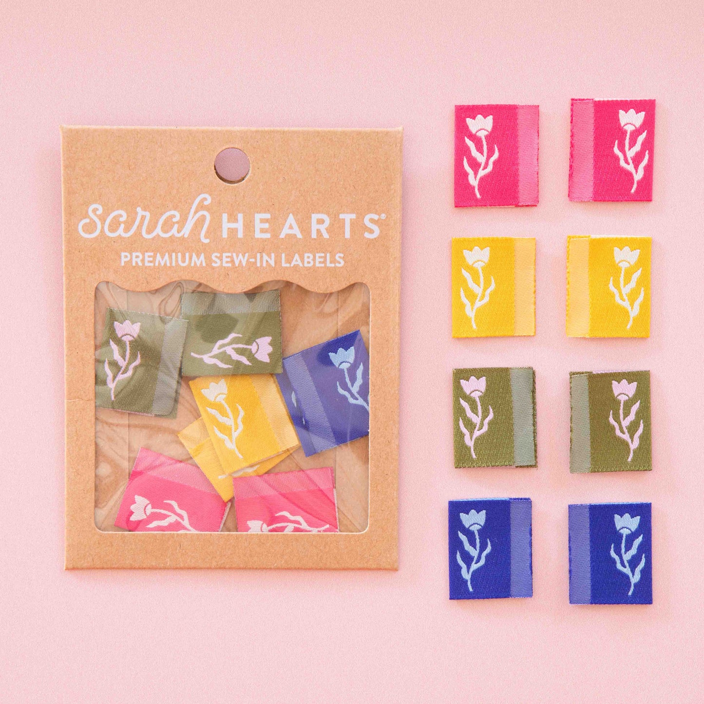 Notions: Sarah Hearts Floral Side Woven Labels Multipack