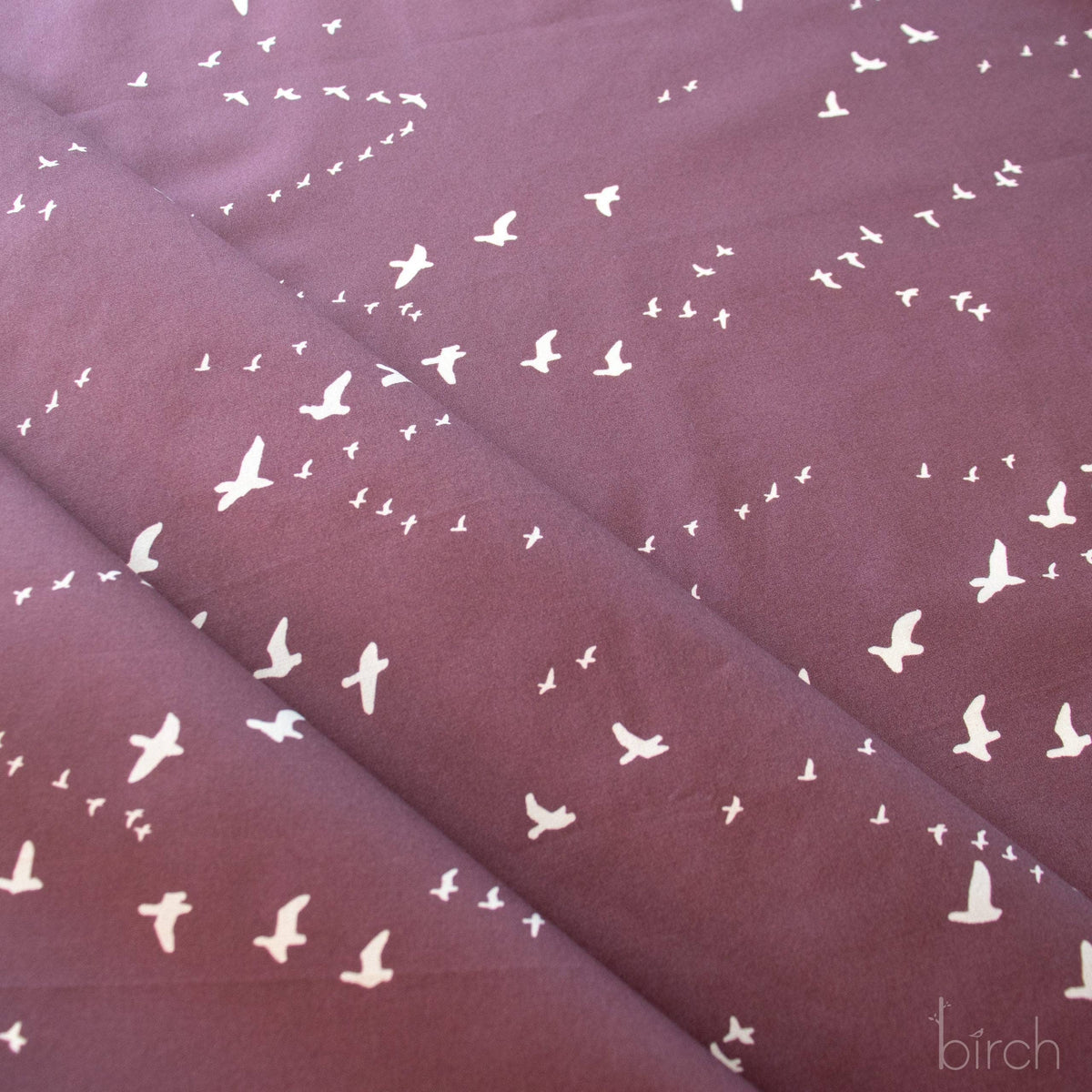 Birch Fabrics: Organic Cotton Bird Flight Mahogany Poplin-by the half yard