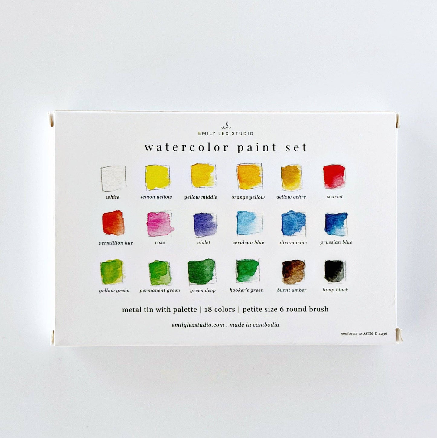 Emily Lex Studio: Watercolor paint set 18 colors with brush-1 Color Box ( Includes size 6 Brush)