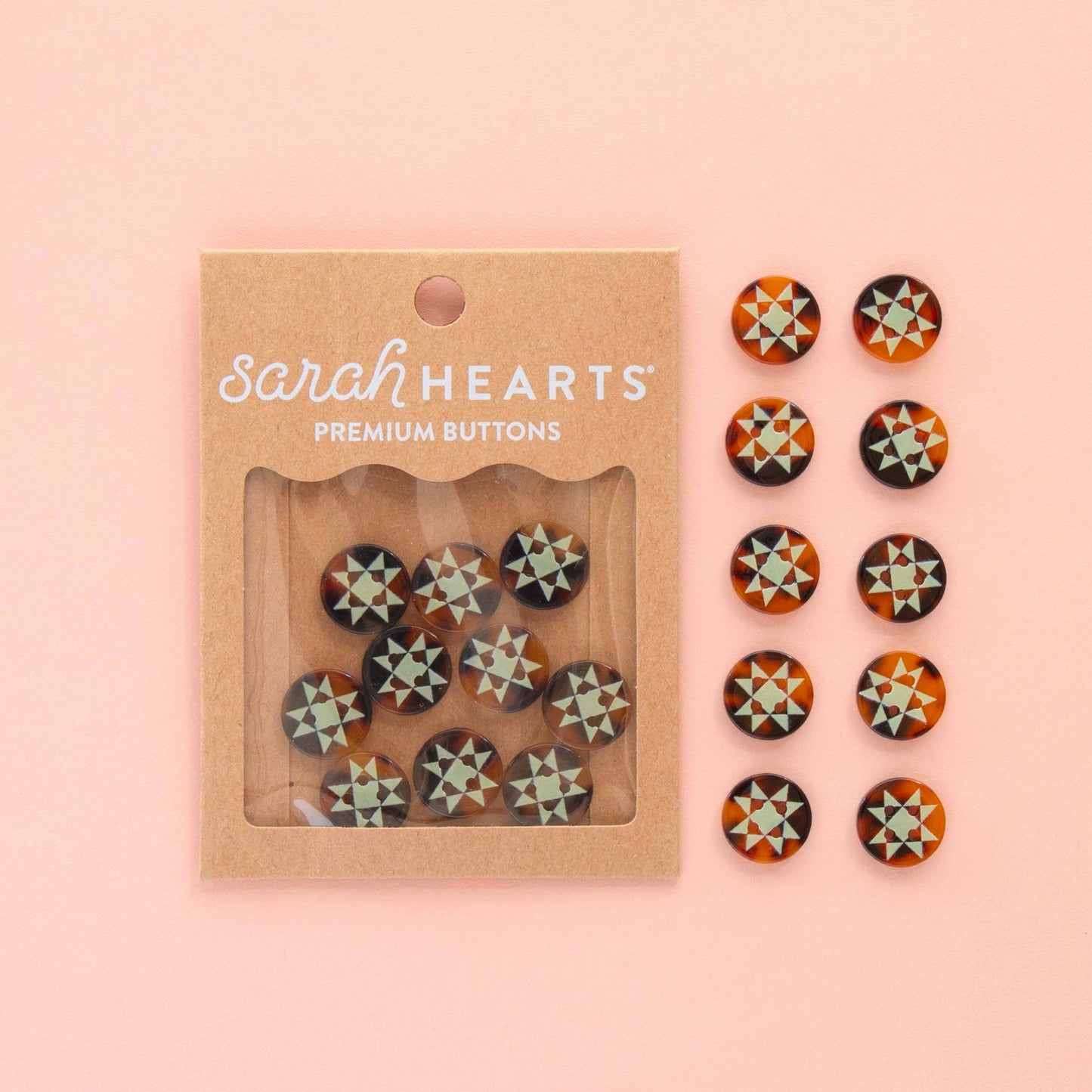 Notions: Sarah Hearts Quilt Star Small 5/8" Buttons -1 Pack ( 10 Buttons)