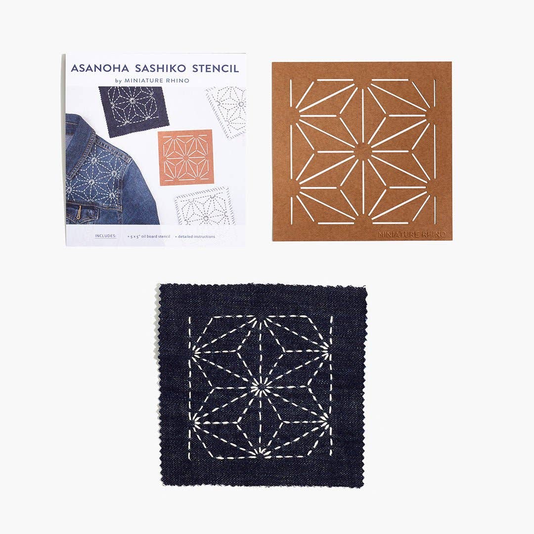 Sashiko and Mending Supplies: Asanoha Sashiko Stencil( 5"x5") -1  Oil Board Grid Stencil