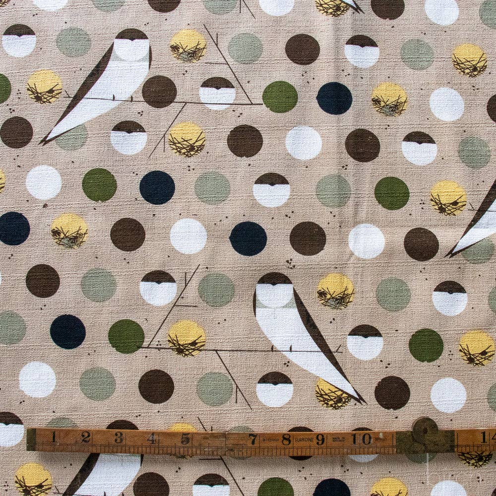 Birch Fabrics: Charley Harper Organic Cotton Bank Swallow Brown Barkcloth -by the half yard