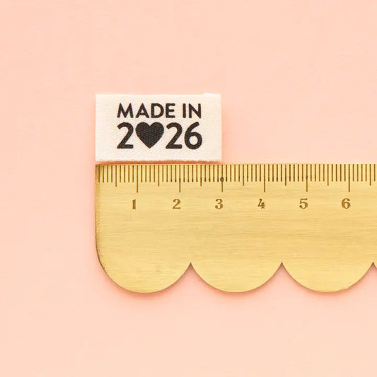 Notions: Sarah Hearts Woven- Made in 2026 Organic Cotton Endfold  Labels- 1 Pack