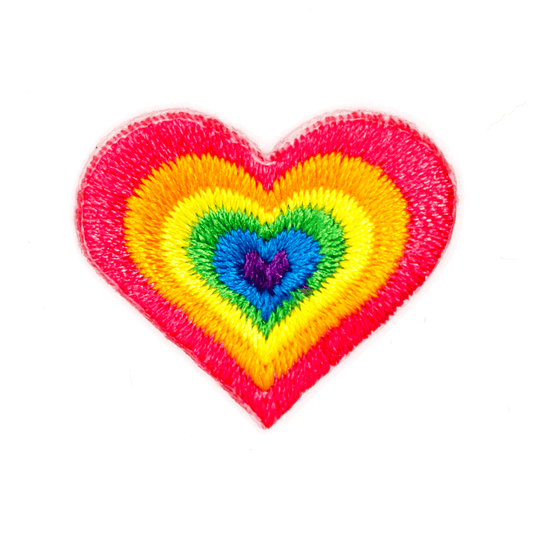 Rainbow Heart Embroidered Sticker Patch: 1" x 1"- 1 patch