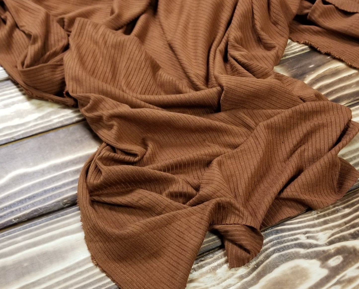 End of BOlt: 2.5 yards of Fashion Jersey Rib 4x2 Brown Rust Rayon Spandex Knit- Remnant