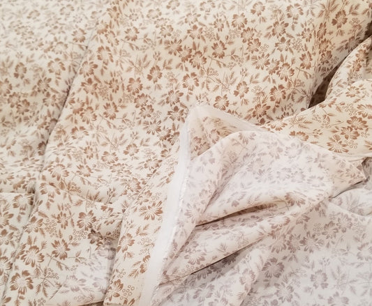 End of Bolt: 1 yard of Glendora Floral Cream & Brown Rayon Woven- remnant