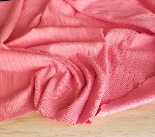 End of Bolt: 3 yards of Fashion Double Brushed Soft 8x2 Rib Solid Coral Knit 200 GSM - Remnant