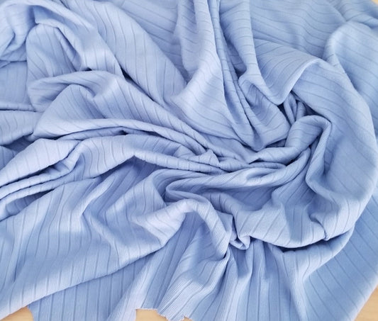 End of Bolt: 5-1/4th yards of Fashion Double Brushed Soft 8x2 Rib Solid Sky Blue Knit 200 GSM - Remnant