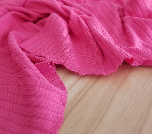 End of BOlt: 2 yards of  Fashion Double Brushed Soft 8x2 Rib Solid Fuchsia Knit 200 GSM - Remnant