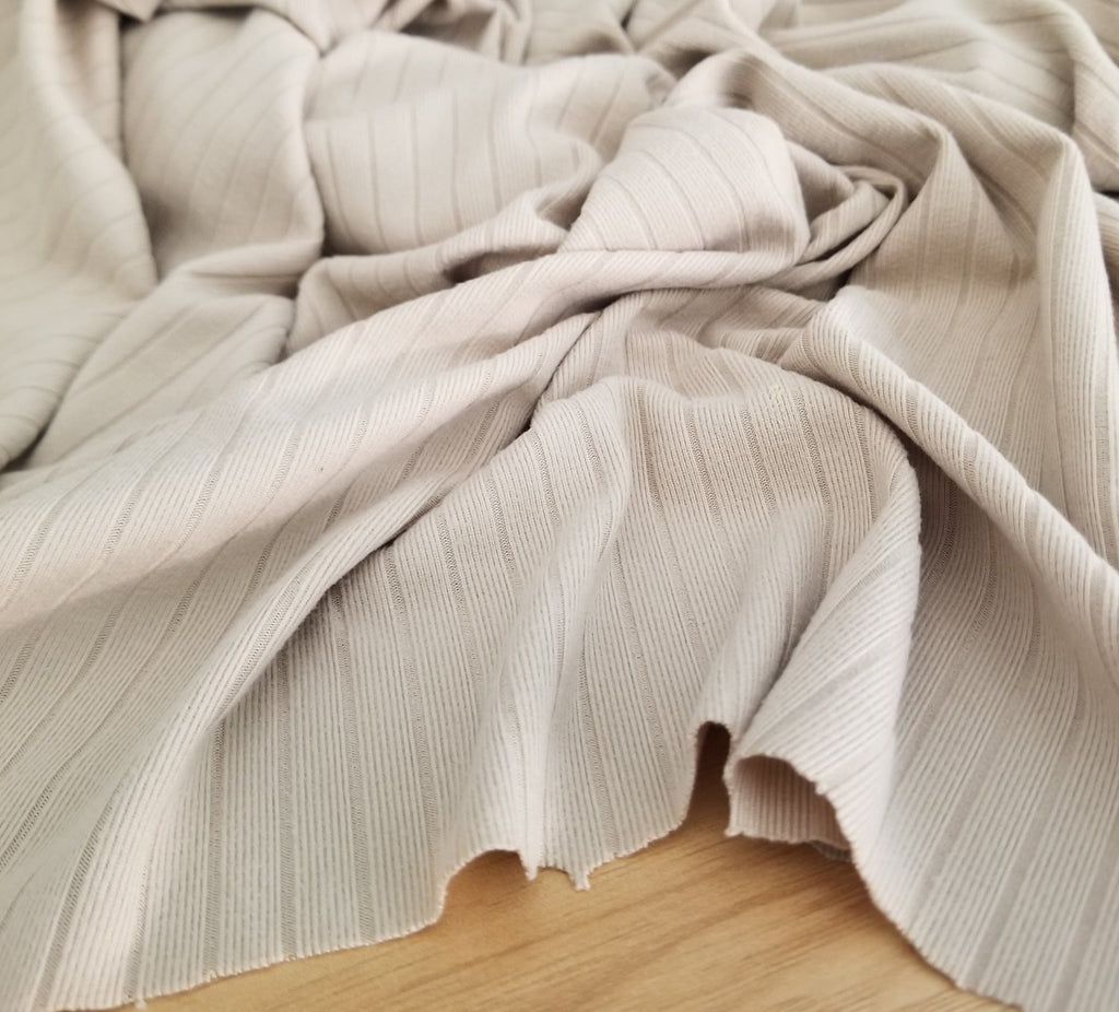 Fashion Double Brushed Soft 8x2 Rib Solid Beige Knit 200 GSM - Sold by the yard