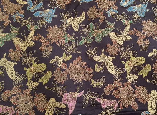 End of  BOlt: 2.5 yards of Fashion Black Lucky Butterflies and Florals  Brocade Woven- remnant