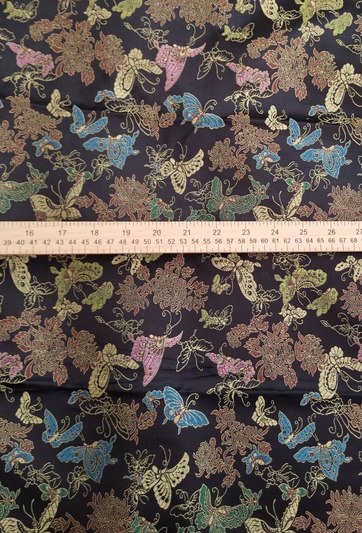 LA FInch 5 yard precut: 5 yards of Fashion Black Lucky Butterflies and Florals  Brocade Woven
