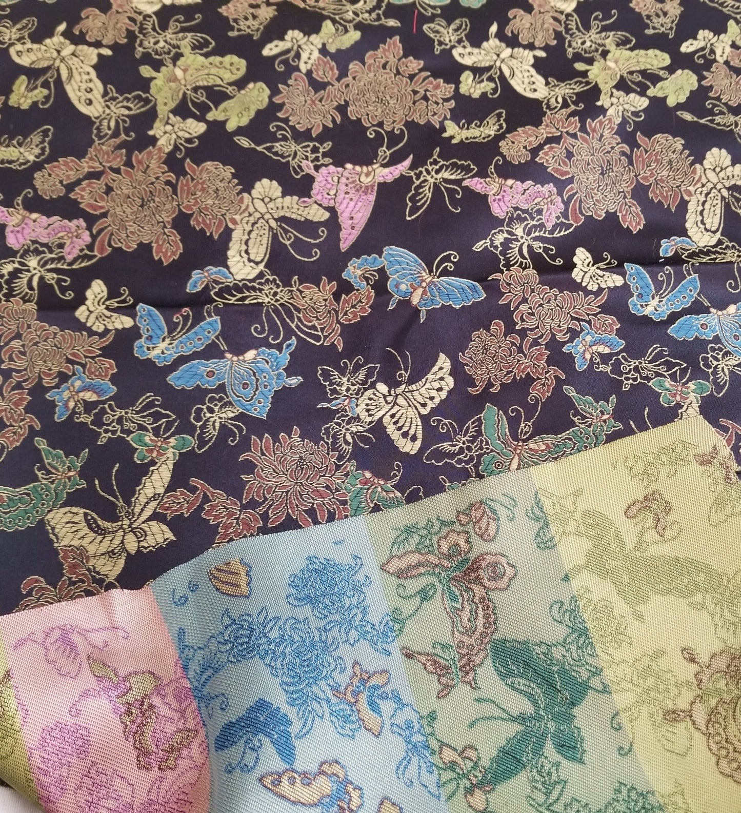 End of  BOlt: 2.5 yards of Fashion Black Lucky Butterflies and Florals  Brocade Woven- remnant