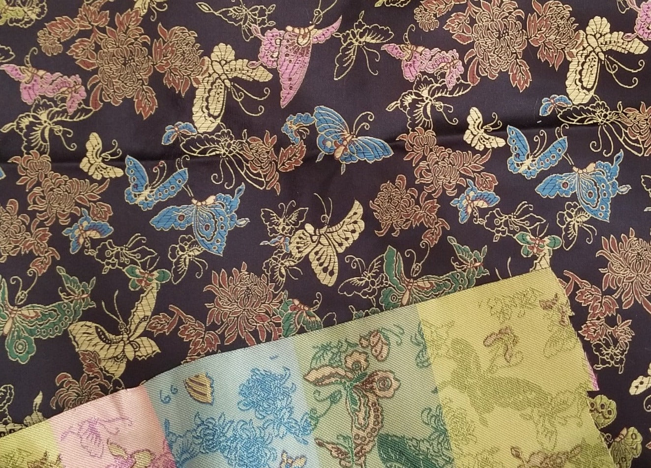 LA FInch 5 yard precut: 5 yards of Fashion Black Lucky Butterflies and Florals  Brocade Woven