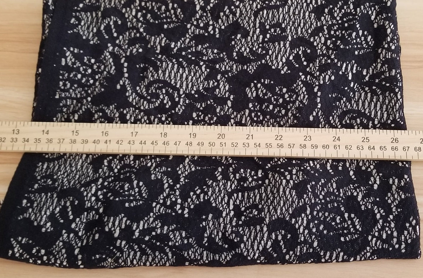 End of Bolt :4 yards of  Designer Deadstock Fancy Crochet Lace Black and Cream Jacquard Knit/Woven Backing- remnant