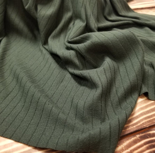 End of Bolt: 4-7/8th yards of Fashion Double Brushed Soft 8x2 Rib Solid Olive Green Knit 200 GSM - Remnant