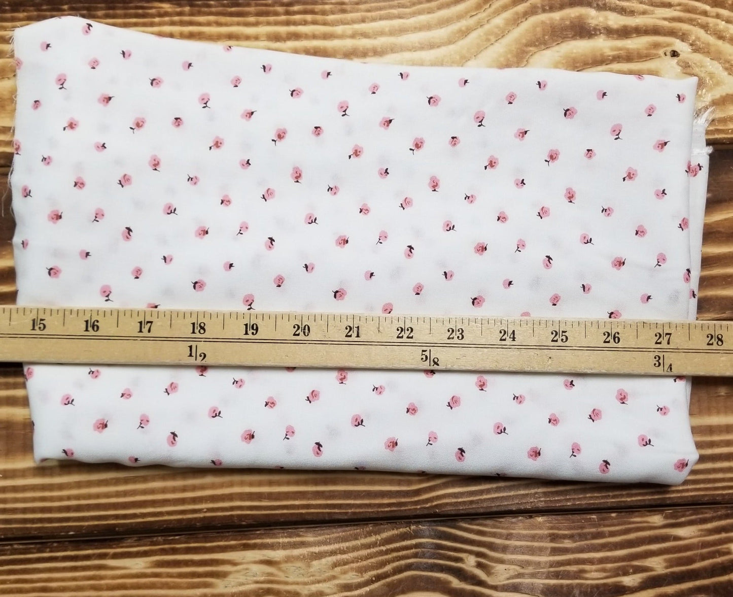 End of Bolt: 5.5 yards of Fashion Rayon Challis Small Floral Ivory and Pink Woven- Remnant