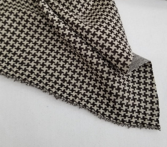 End of Bolt: 3 yards of Designer Deadstock Medium Brown and Cream Wool Blend Medium Weight Small Houndstooth Knit ( Ponte Hand) 8.5 oz- remnant