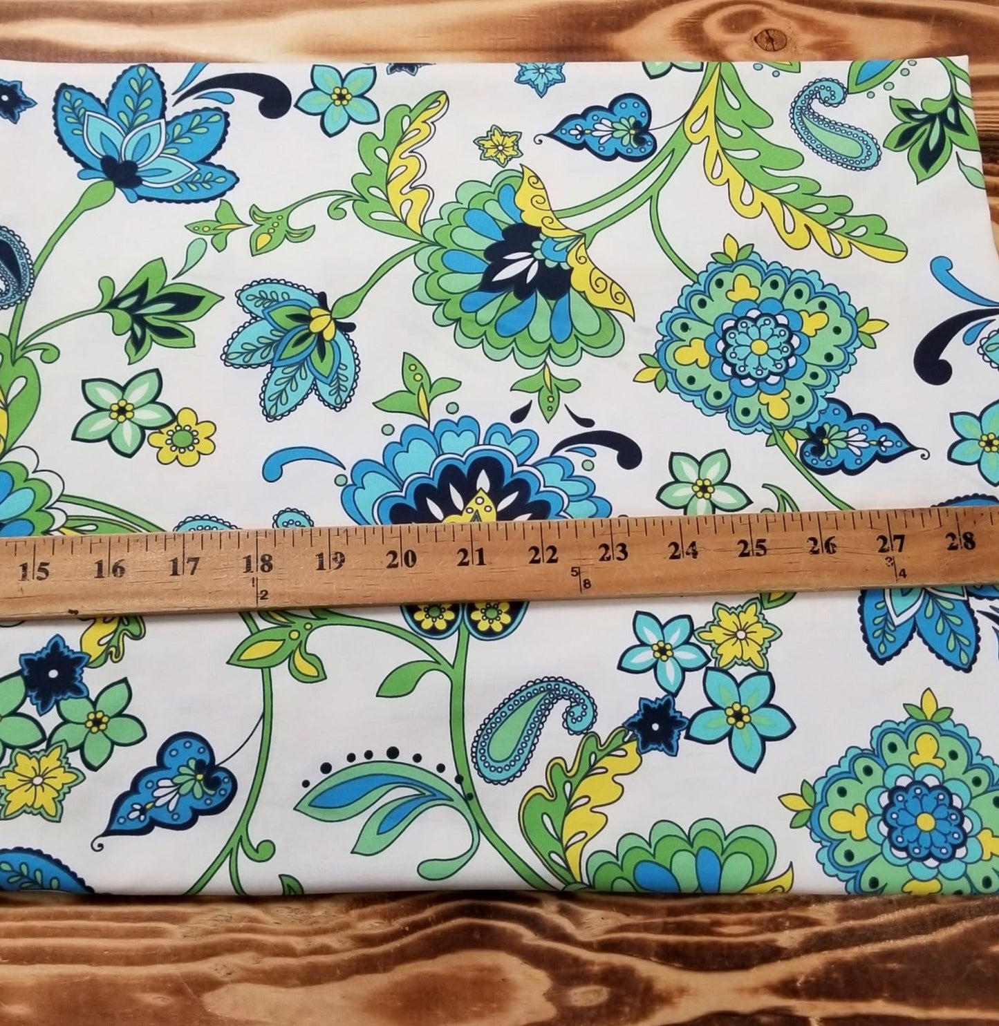 End of Bolt:1 yard of Nylon Spandex White with Retro Blue Florals Activewear/Swimwear Knit- Remnant