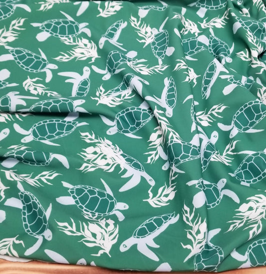 End of Bolt:3/4th yards of Nylon Spandex Sea Turtles in Kauai Activewear/Swimwear Knit- Remnant