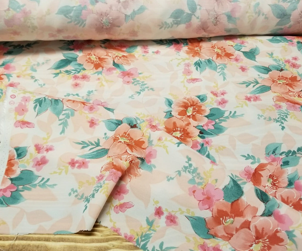 End of BOlt: 2.5 yards of  Designer Deadstock Phoebe Florals Pink Rayon Challis Woven-Remnant