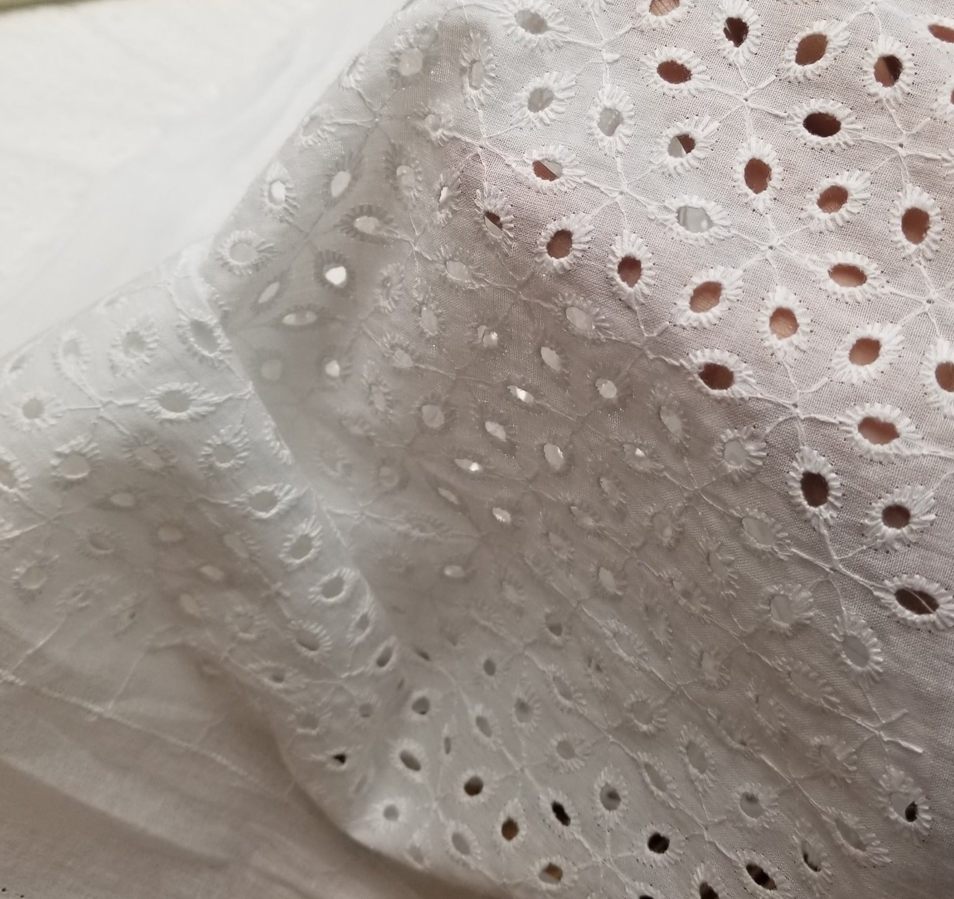 White Loops Cotton Eyelet Fabric