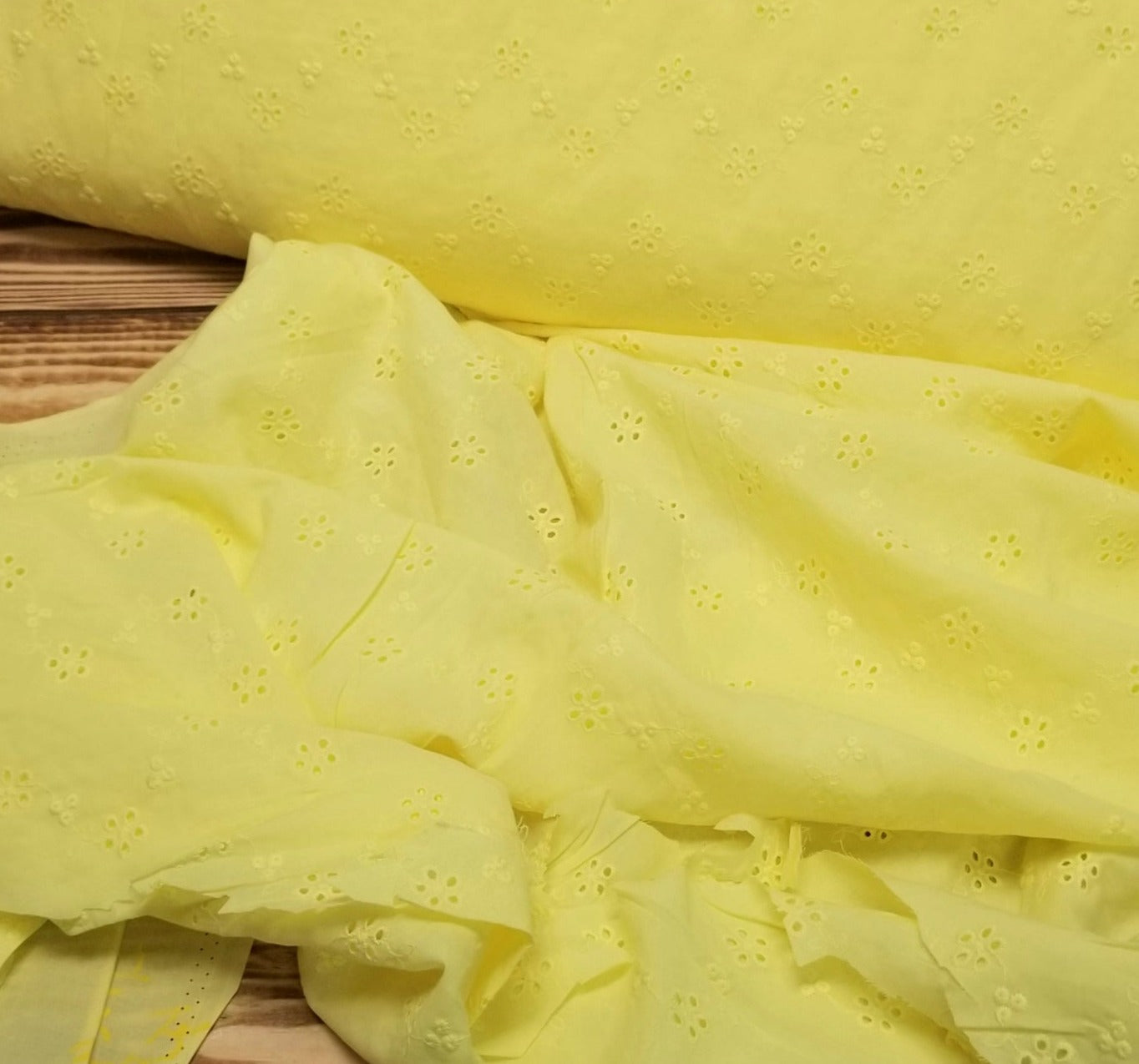 Designer Deadstock Yellow Eyelet Cotton Woven- Sold by the yard