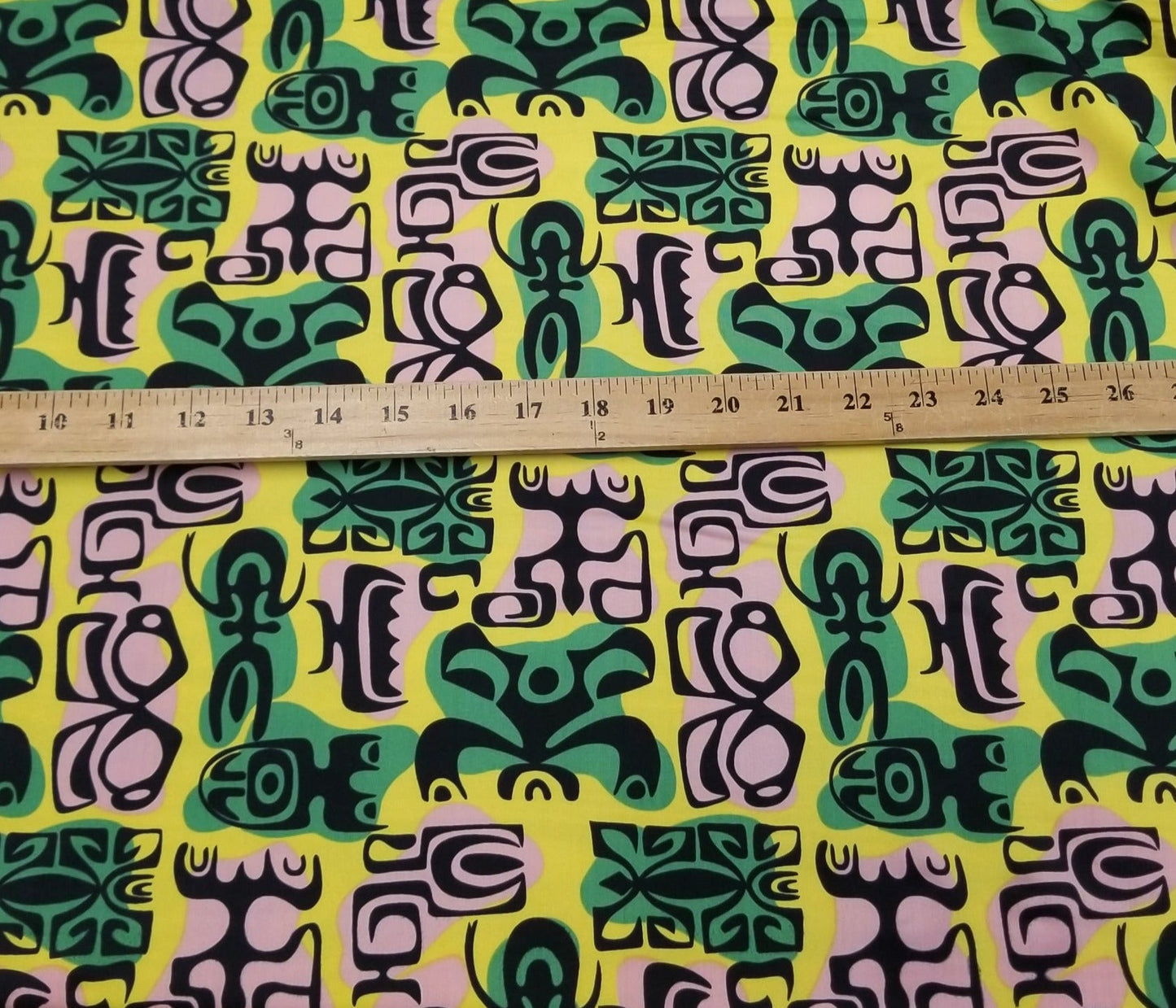 End of Bolt: 2 yards of Nylon Spandex  Abstract Yellow and Green Swim/Activewear Knit- Remnant