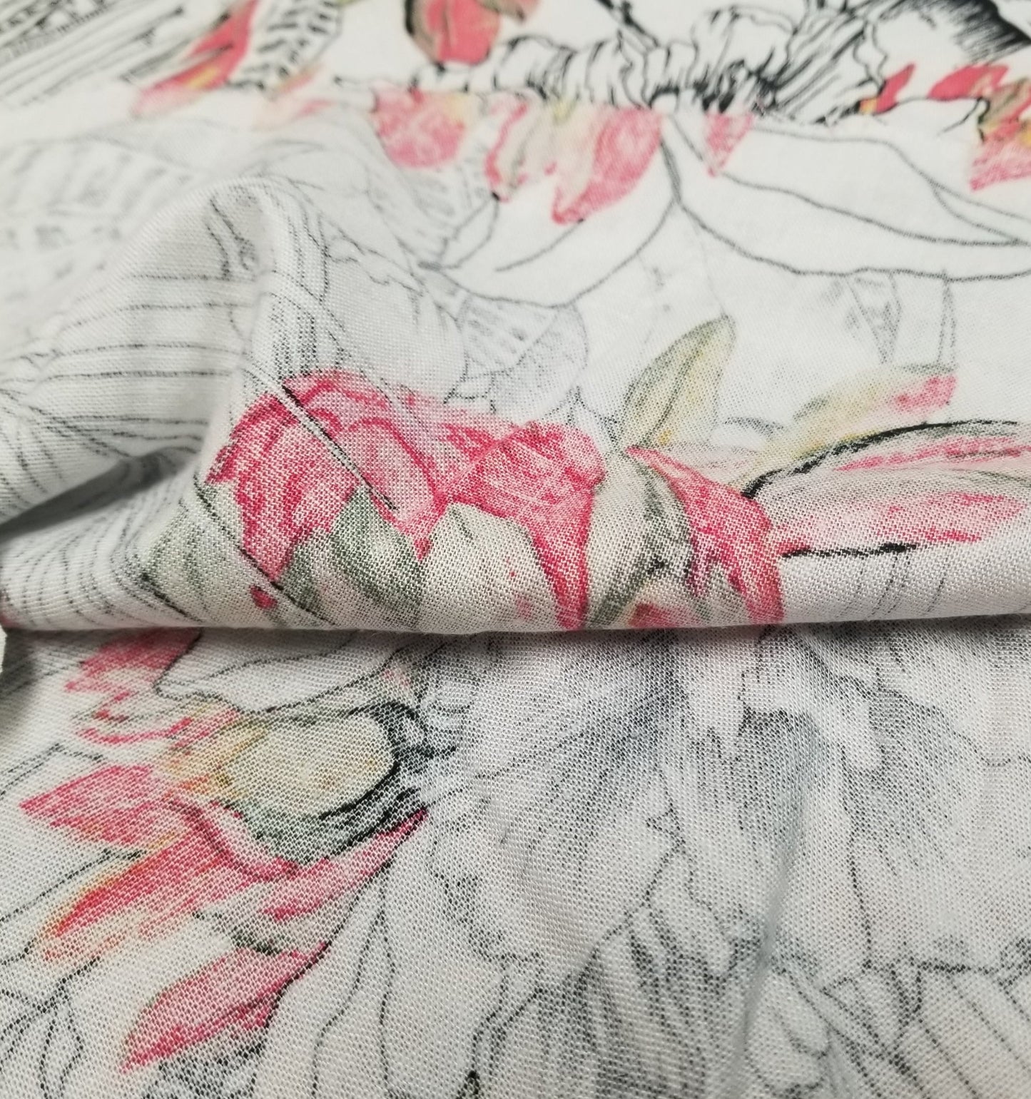 Designer Deadstock Ivory Watercolor Tropical Floral Cotton Linen Woven-Sold by the yard