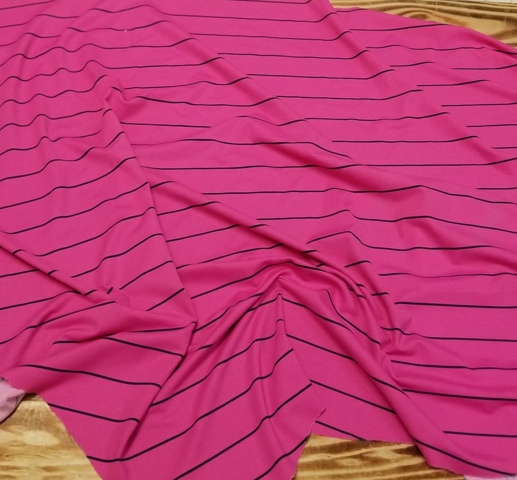 End of BOlt: 2 yards of Polyester Spandex Pink and Navy Horizontal Stripe Swim/Activewear Knit- Remnant