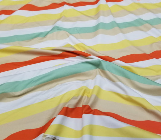 Nylon Spandex Swirly Watercolor Yellow Stripes Swim/Activewear Knit- Sold by the yard