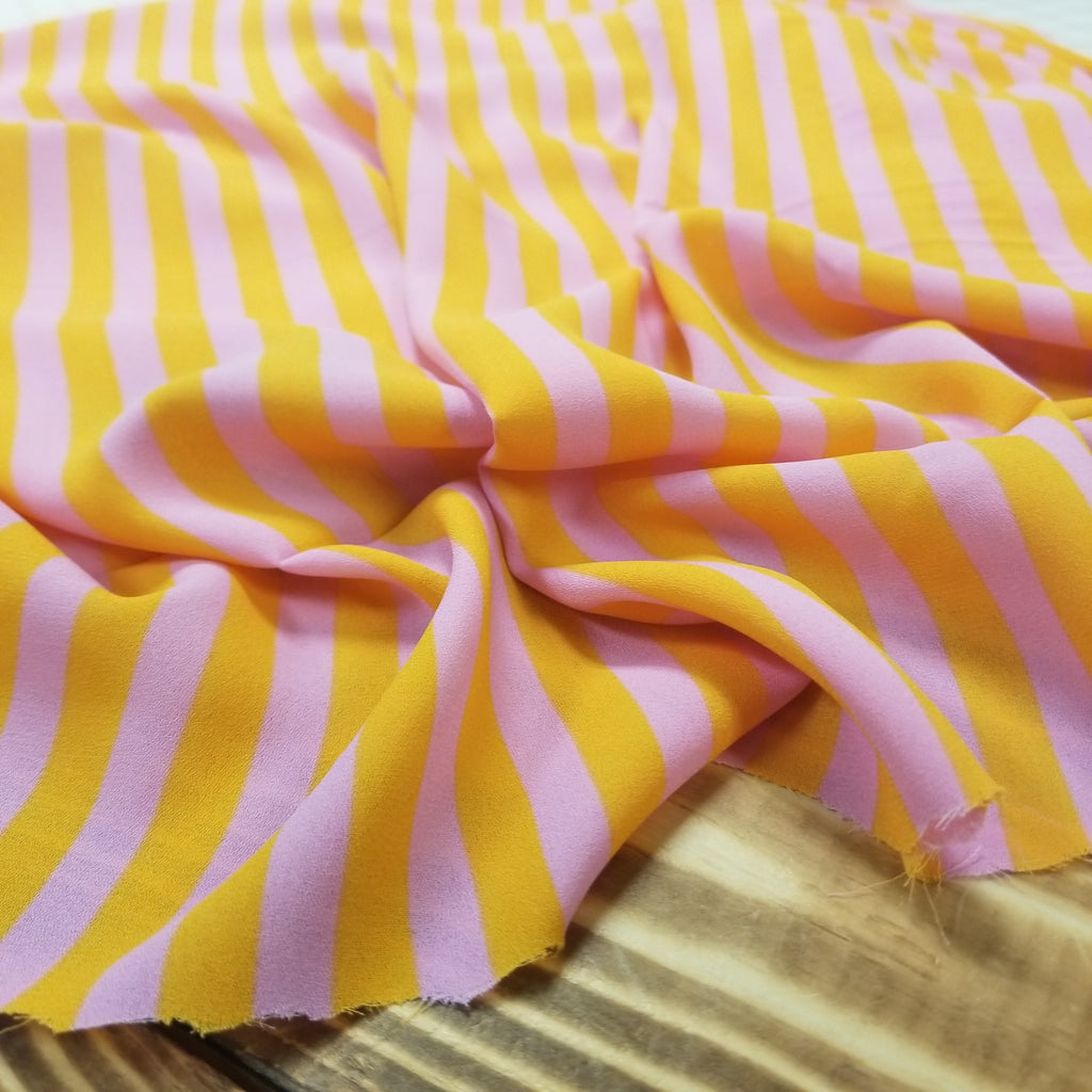 Designer Deadstock Sherbert Orange and Pink Stripes Bubble Crepe Blousewear Woven- Sold by the yard